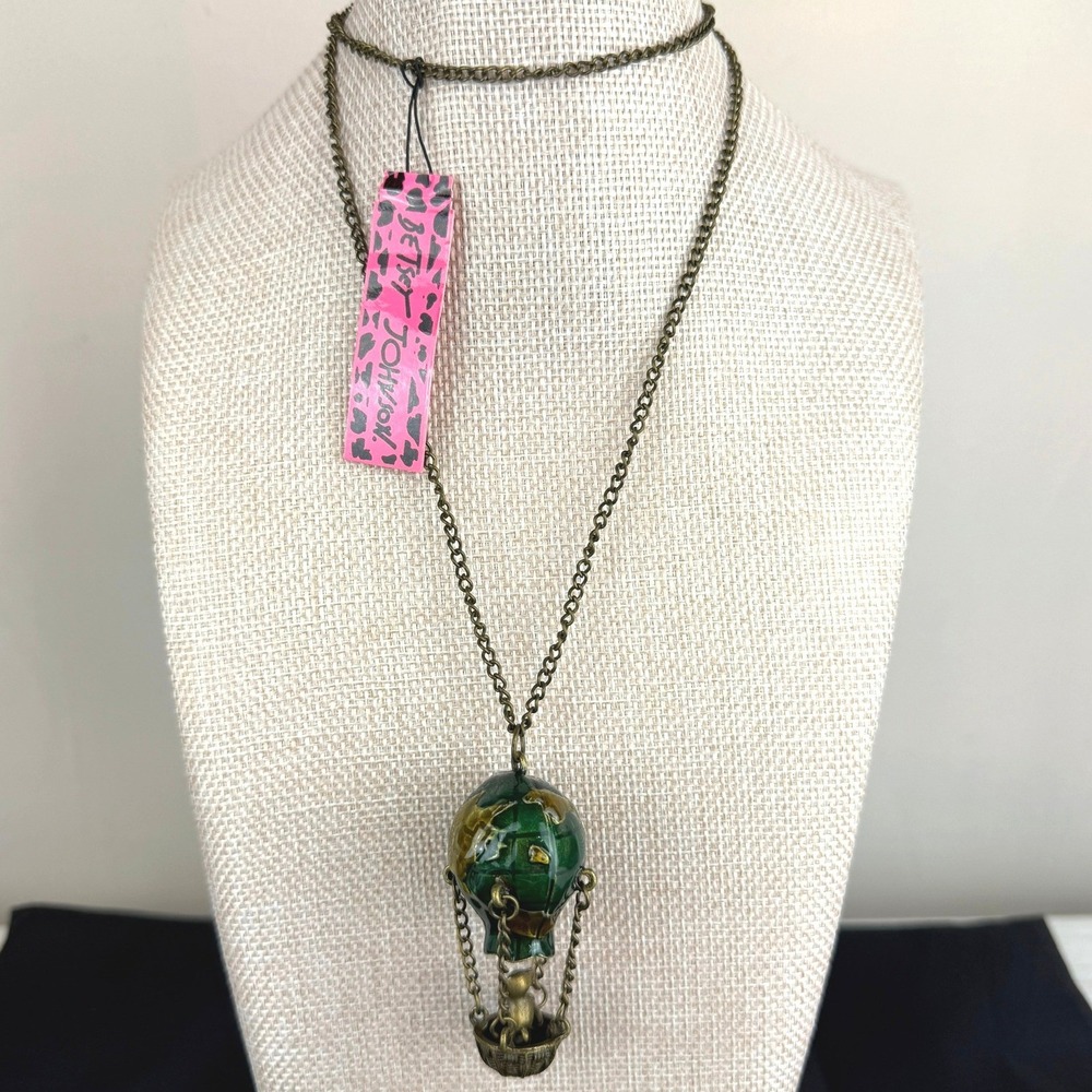 NWT BETSEY JOHNSON Hot Air Balloon Pendant Necklace Bronze Green Whimsi Fairy